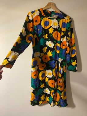 Roberto Bianci Multicolor Floral Print Dress — Black, Blue, Yellow, Green